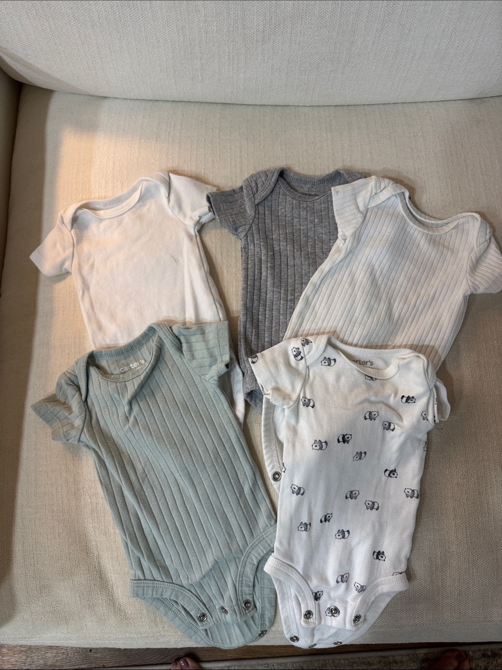 Carter's Ribbed & Printed Baby Onesie Set - White, Gray, Sage